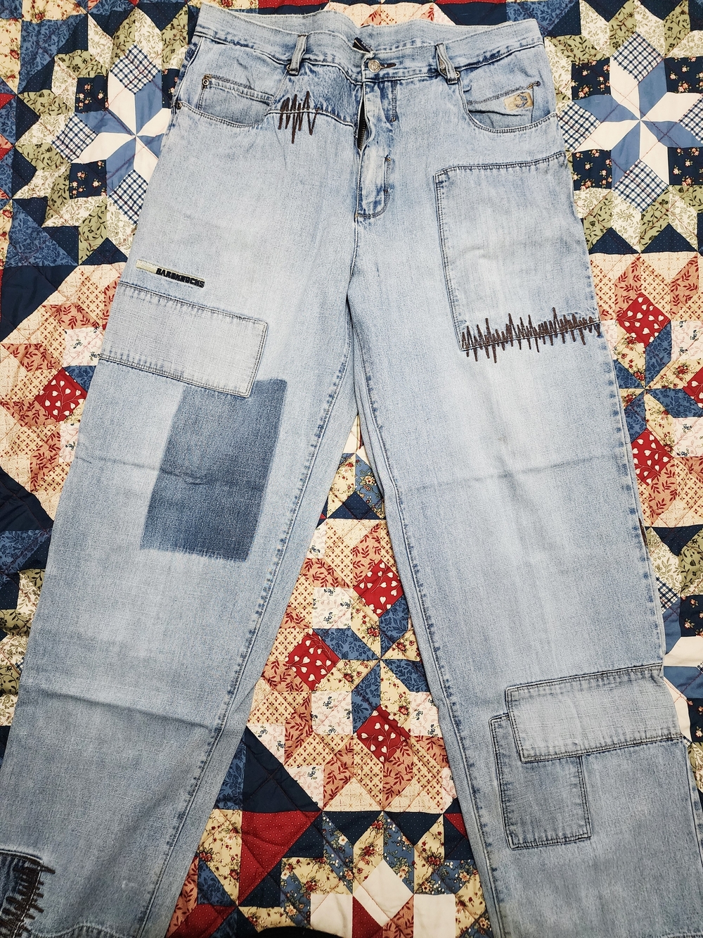 Sch of Hardknocks Vintage Light Wash Patchwork Men’s Jeans - Casual Straight Leg